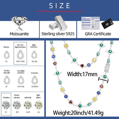 S925 Moissanite Multicolor Gemstone Star Link Chain - Different Drips