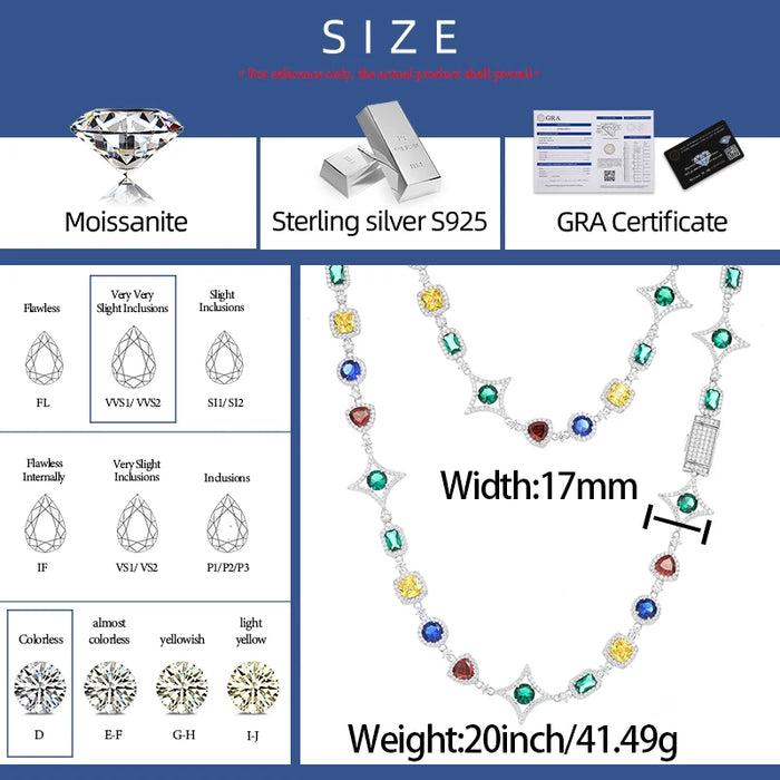 S925 Moissanite Multicolor Gemstone Star Link Chain - Different Drips