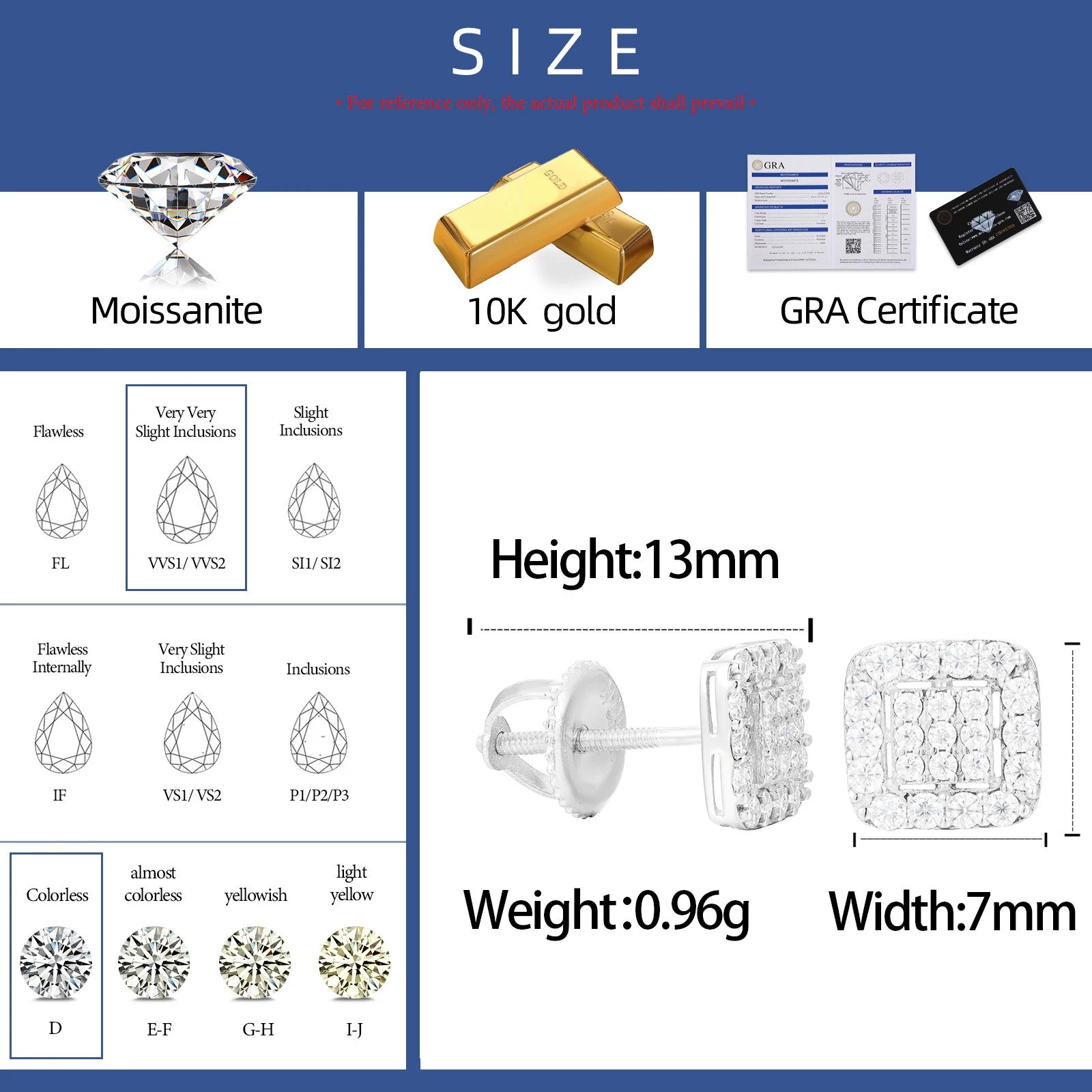 10k White Gold Moissanite Diamond Cluster Square Cut Earrings - Different Drips