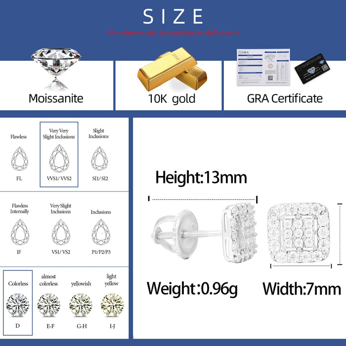 10k White Gold Moissanite Diamond Cluster Square Cut Earrings - Different Drips