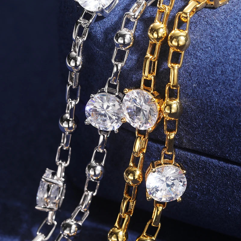 S925 Moissanite Diamond Stationed Bead Link Chain - Different Drips