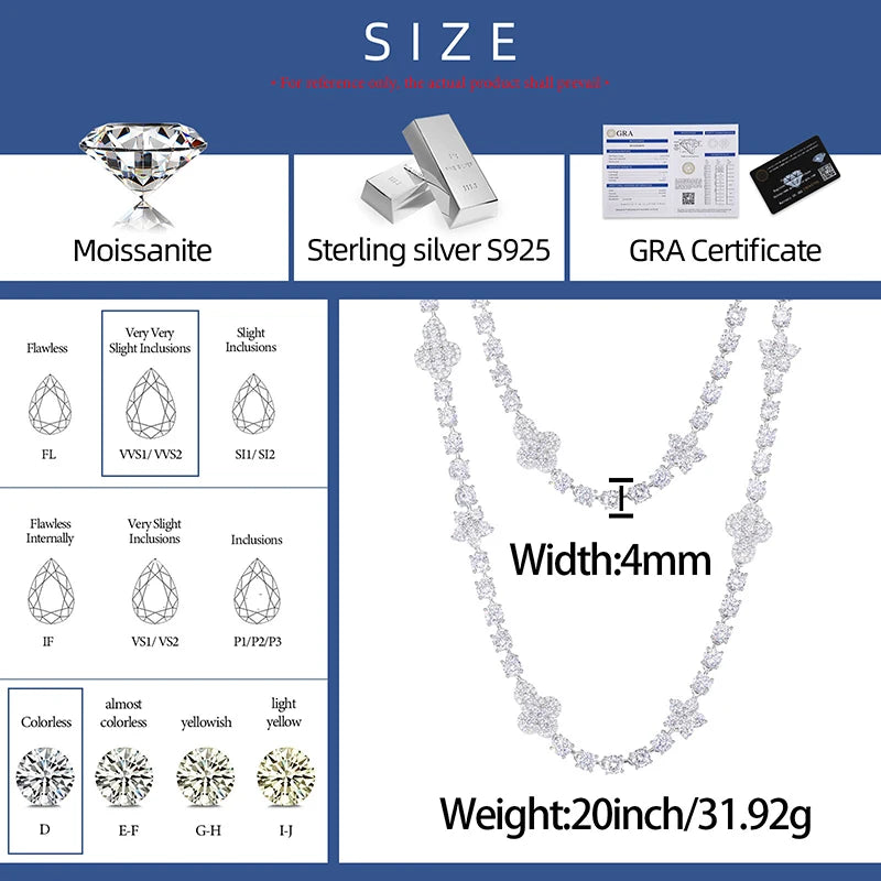 S925 Moissanite Bubble Cross Flower Link Chain - Different Drips