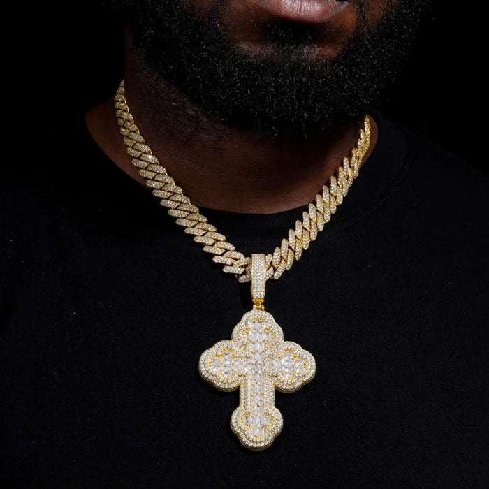 S925 Moissanite Baguette Cross Pendant - Different Drips