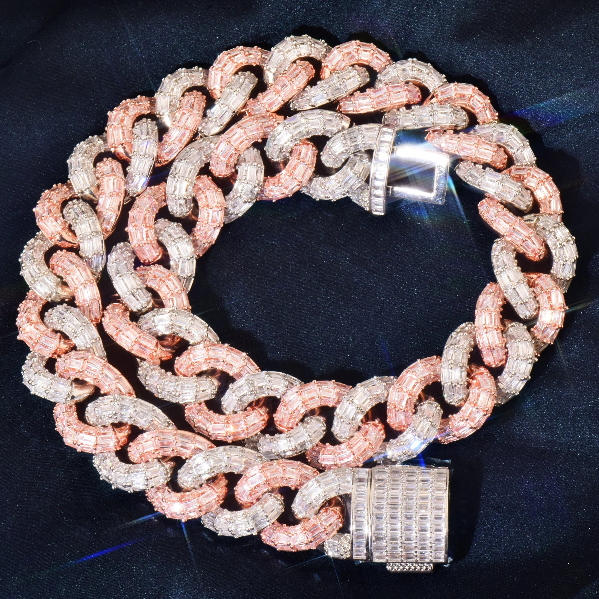 21mm All Over Baguette Miami Cuban Link Chain - Different Drips