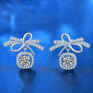 Women's S925 Ribbon Bowknot Tie Moissanite Diamond Stud Earrings - Different Drips