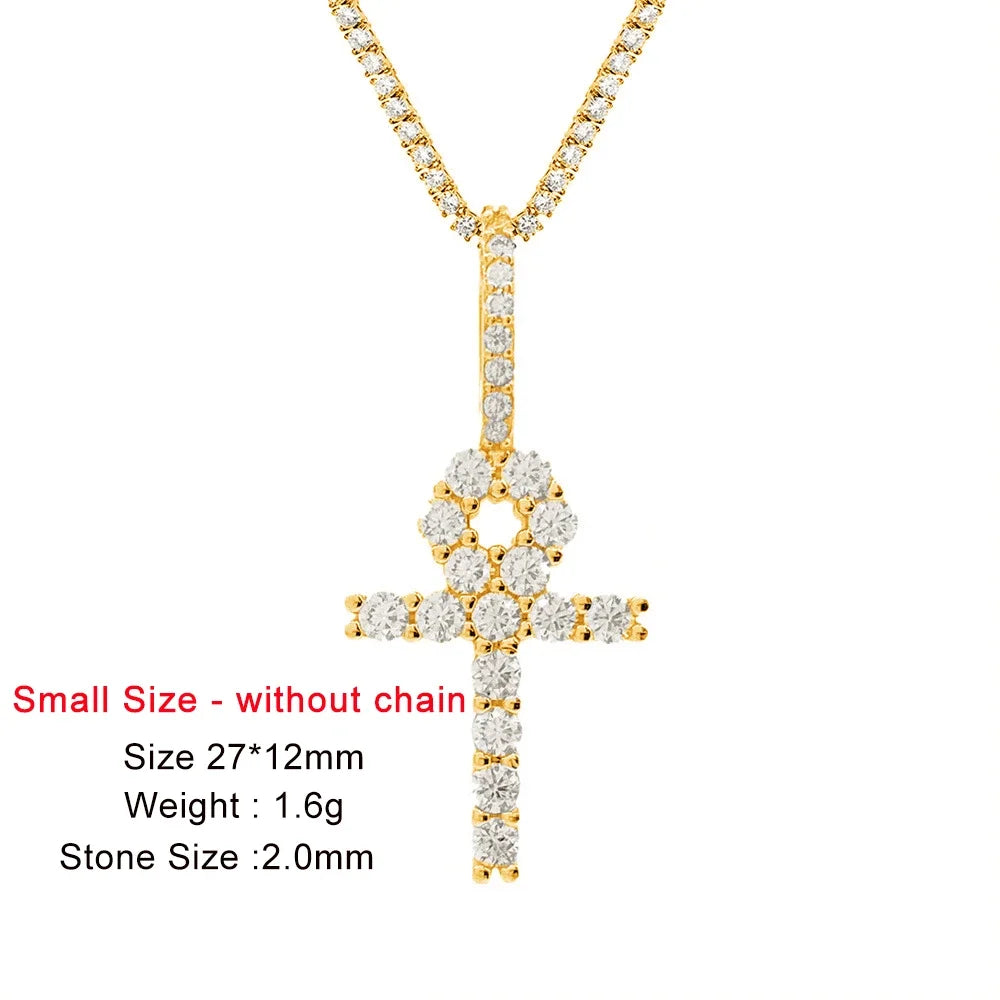 4mm Women's S925 Moissanite Ankh Cross Pendant - Different Drips