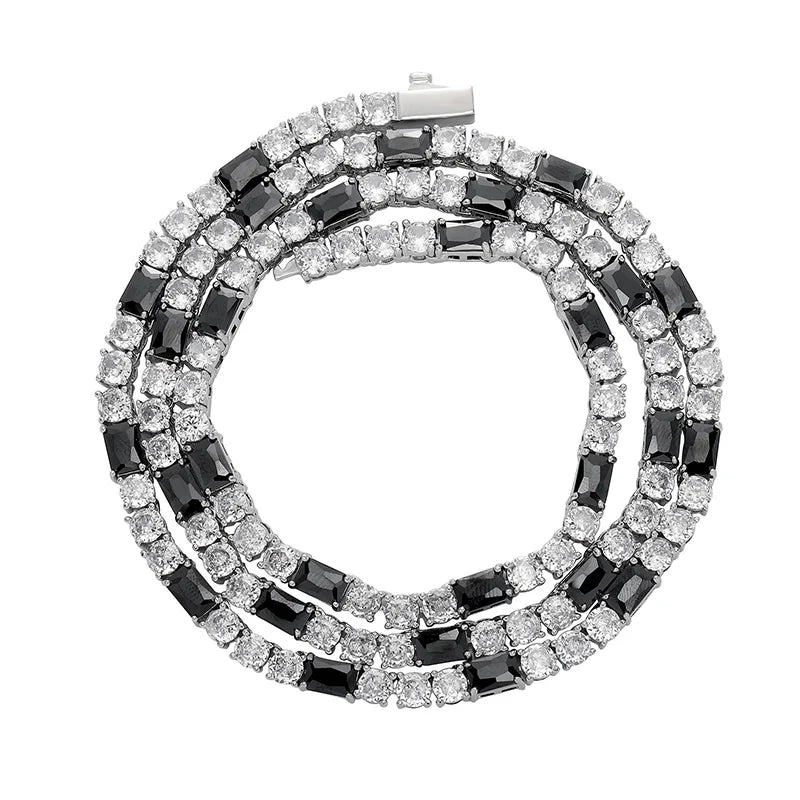 Black Baguette White Round Stone Tennis Chain