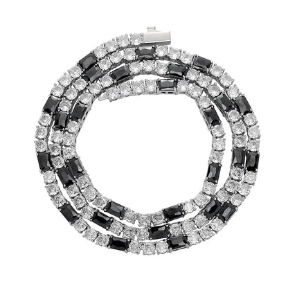 Black Baguette White Round Stone Tennis Chain