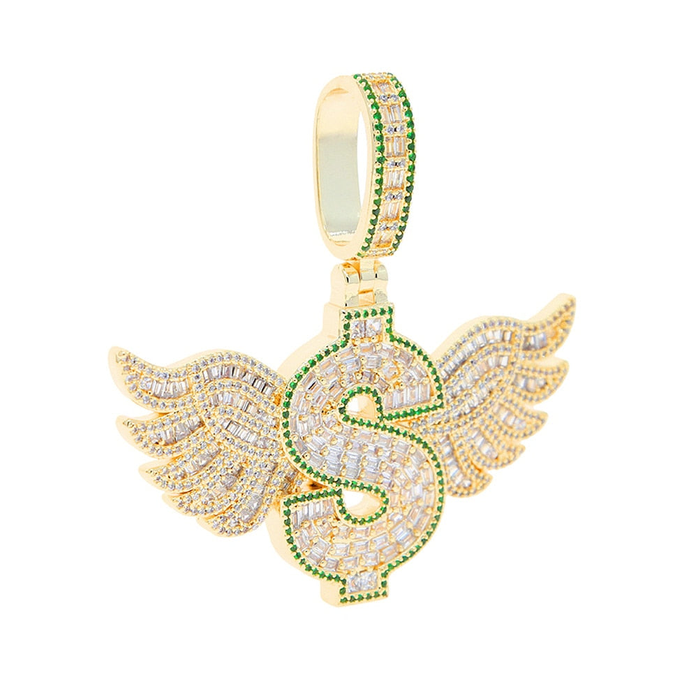 Iced Winged Dollar Sign Pendant - Different Drips