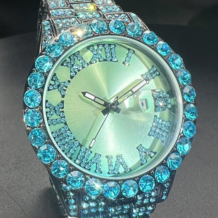 Bust Down Aqua Roman Watch - Different Drips