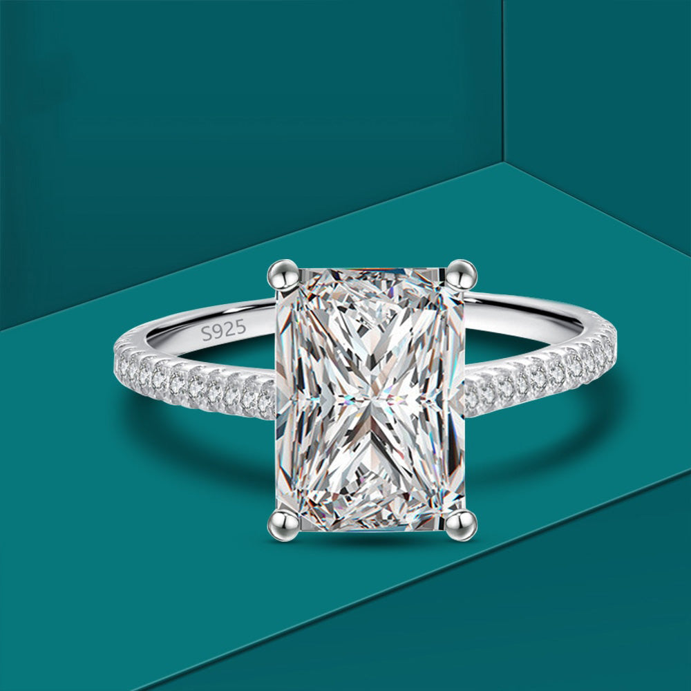 Rectangular Solitaire Women's S925 Moissanite Rectangle Solitaire Ring – Different Drips