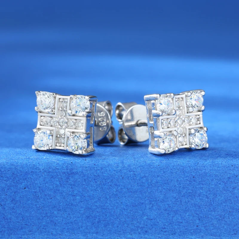 S925 Moissanite Square Quad Cross Stud Earrings - Different Drips