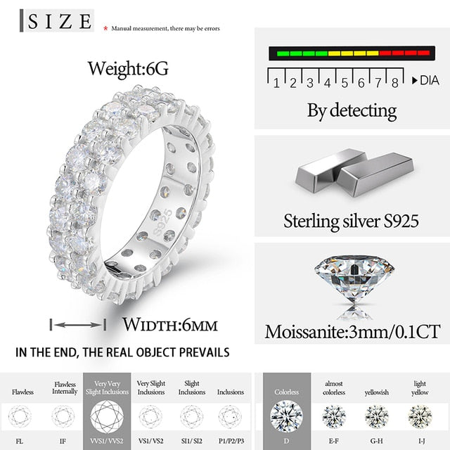 S925 2 Row Moissanite Eternity Ring - Different Drips