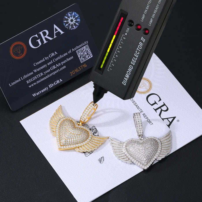 S925 Moissanite Winged Heart Pendant - Different Drips