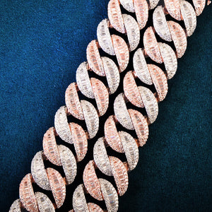 19mm All Over Two Tone Baguette Curve Cuban Link Chain - Different Drips