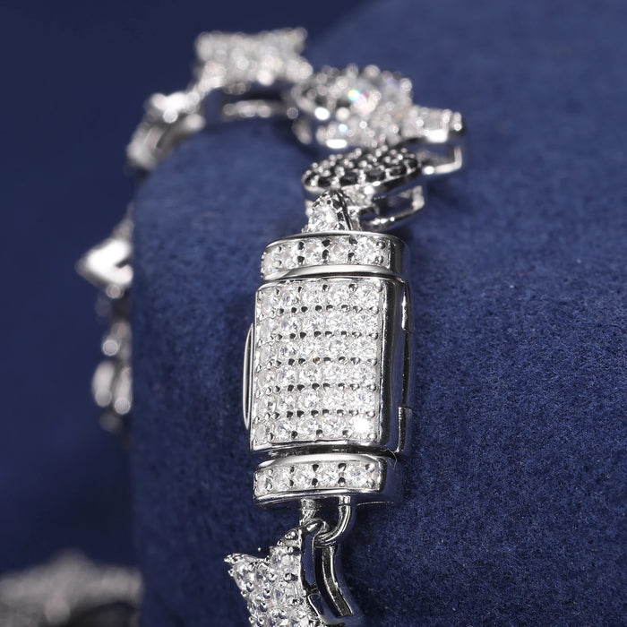 S925 Black & White Moissanite Star Link Bracelet - Different Drips