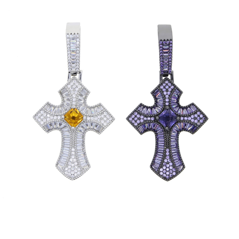 Baguette Gem Stone Cross Pendant - Different Drips