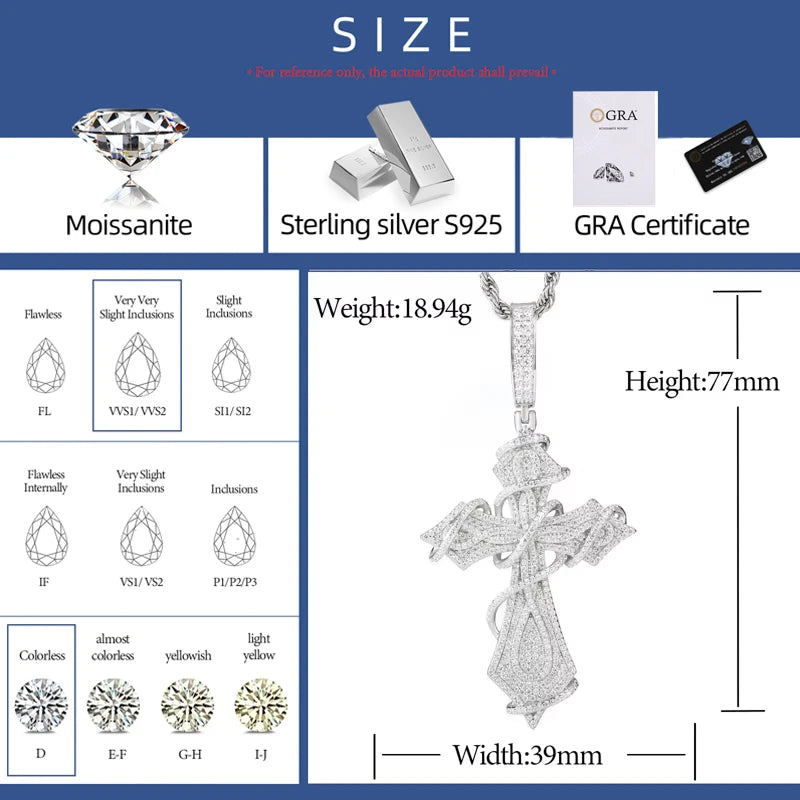 Fully Iced Ornate Moissanite Cross Pendant - Different Drips