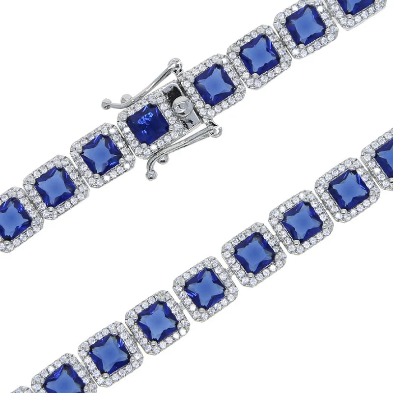 Blue Sapphire Square Halo Tennis Bracelet