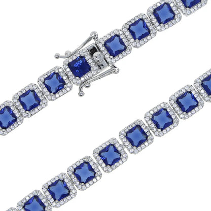 Blue Sapphire Square Halo Tennis Bracelet