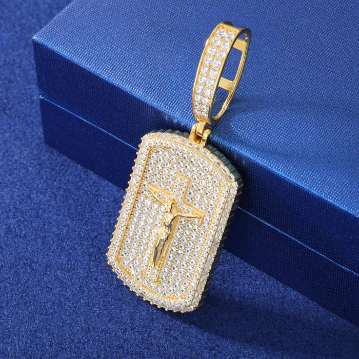 S925 Moissanite Diamond Crucifix Jesus Dog Tag Pendant - Different Drips