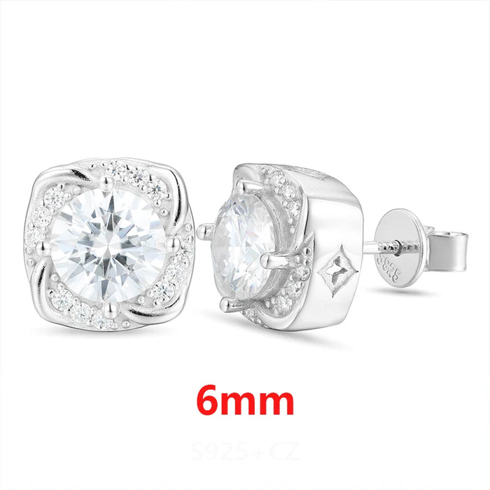 S925 Moissanite Diamond Cushion Halo Stud Earrings - Different Drips
