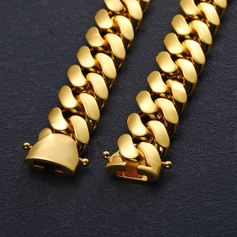 20mm Solid 18k Gold Plated Miami Cuban Link Chain - Different Drips