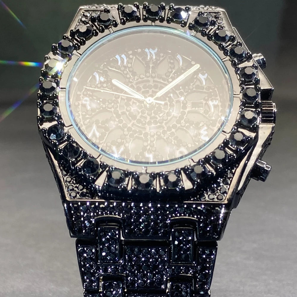Fully Iced Green Arabic Numeral Watch - Different Drips