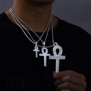 S925 Moissanite Baguette Ankh Cross Pendant - Different Drips