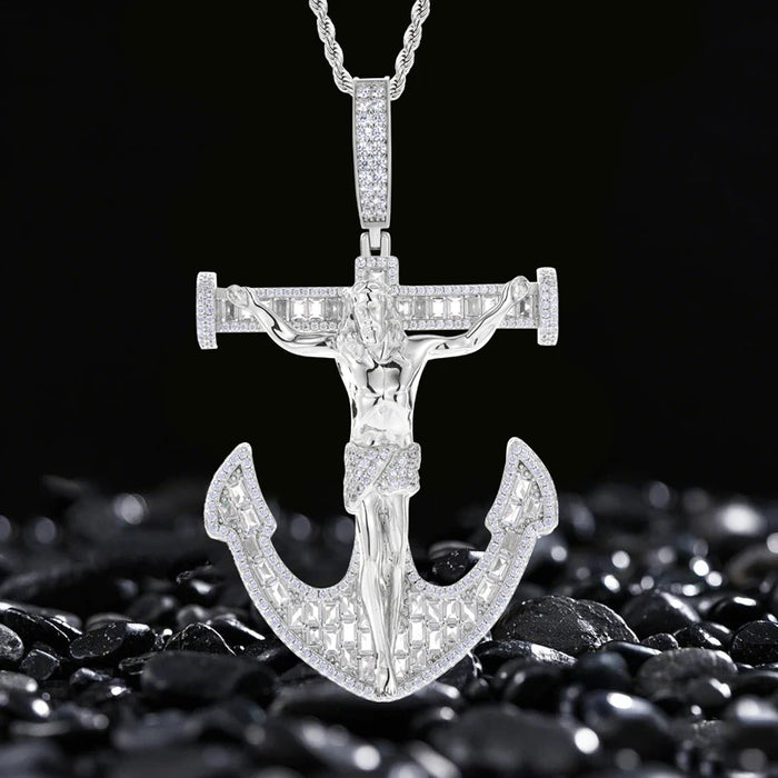 S925 Moissanite Anchor Crucifix Pendant - Different Drips