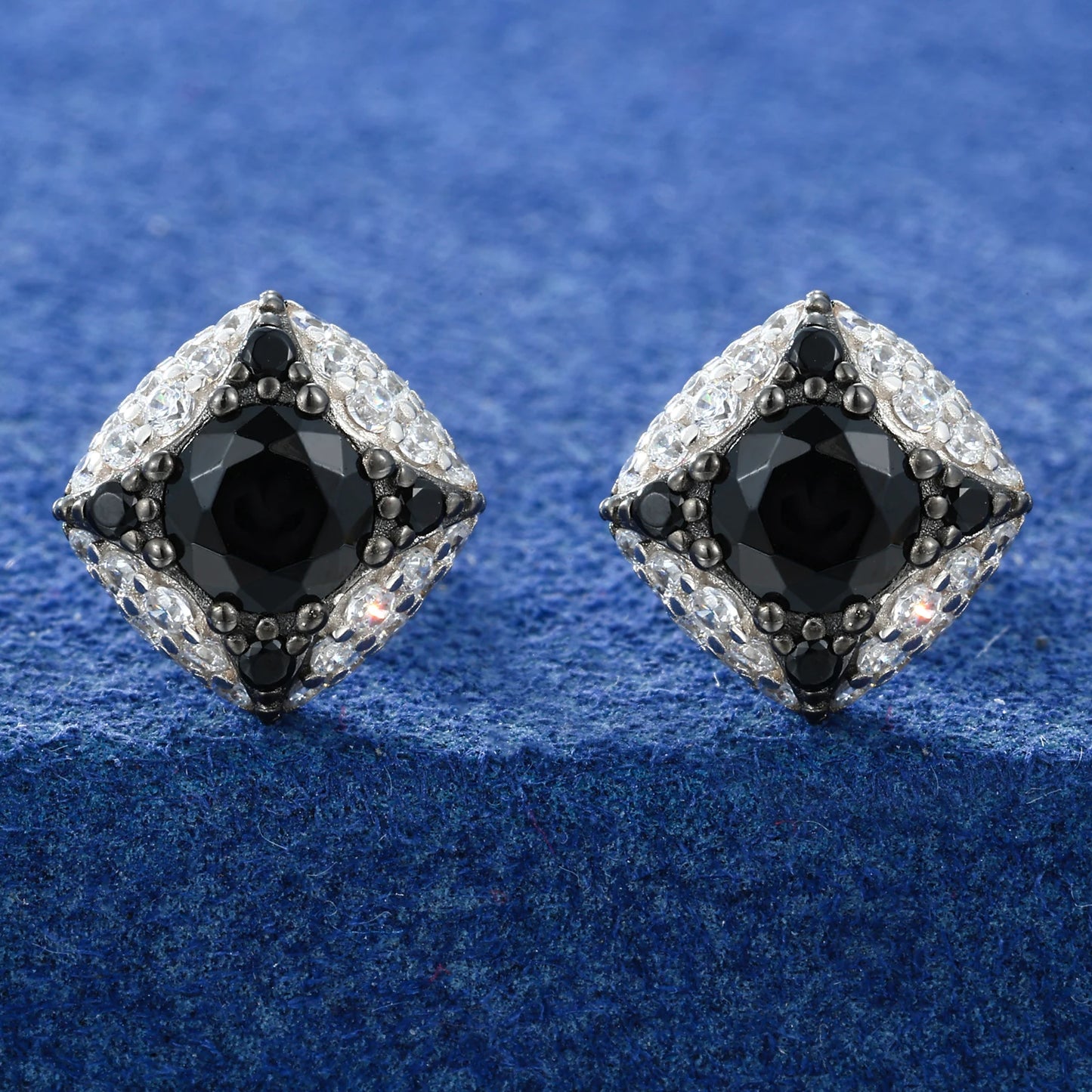 Black & White Pavé Cushion Stud Earrings - Different Drips