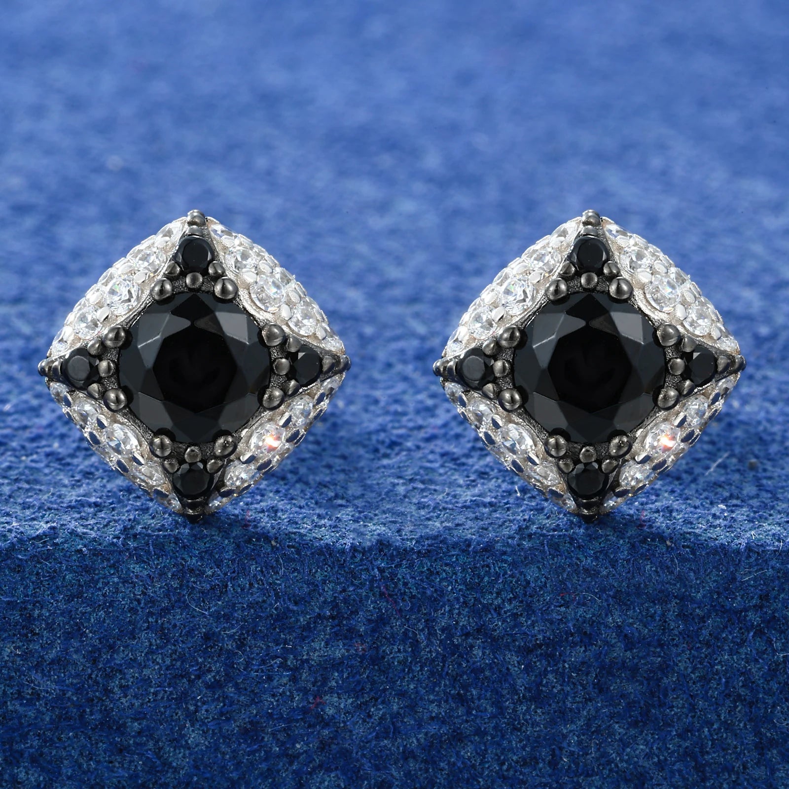 Black & White Pavé Cushion Stud Earrings - Different Drips
