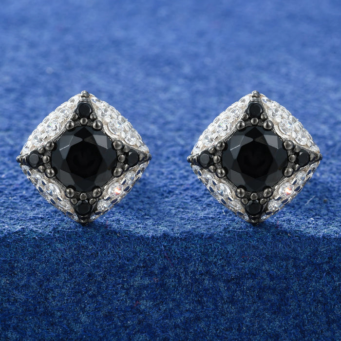 Black & White Pavé Cushion Stud Earrings - Different Drips