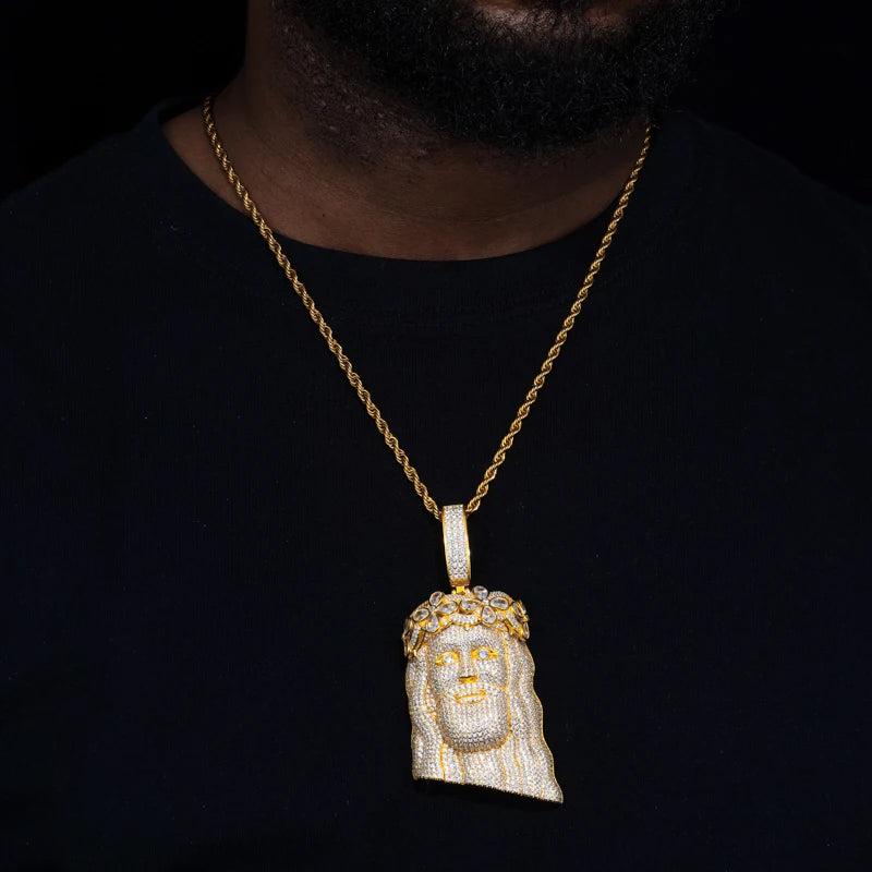 S925 Moissanite Jesus Head Pendant with Crown - Different Drips