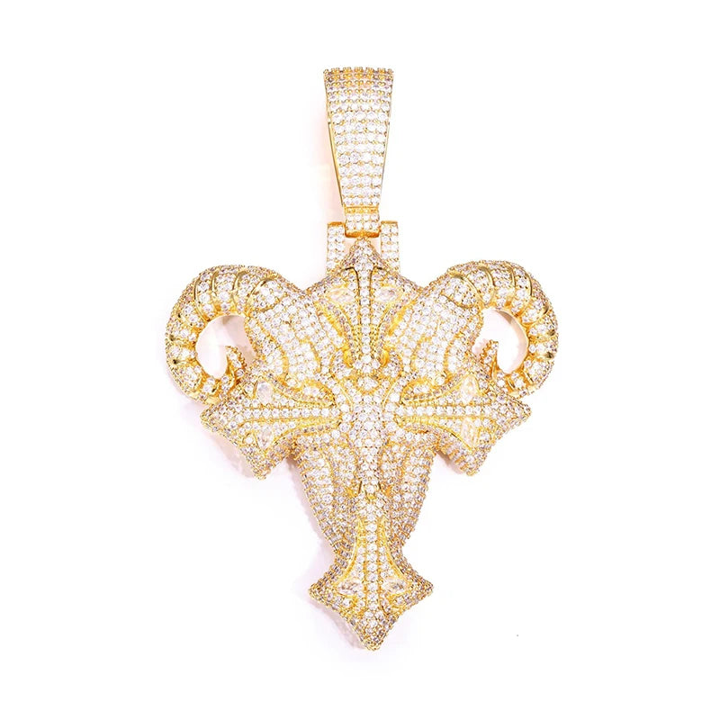 Iced Ram Horn Cross Pendant - Different Drips