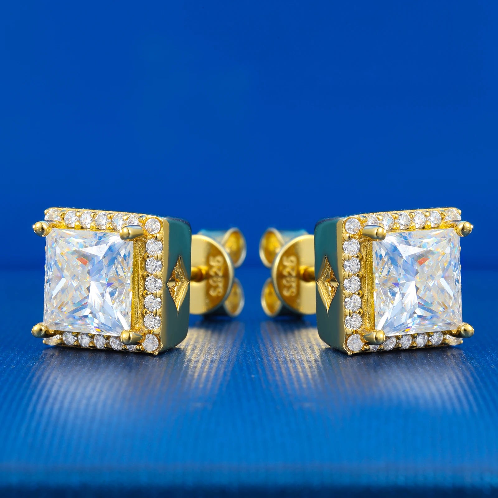 S925 Moissanite Princess Cut Square Stud Earrings - Different Drips
