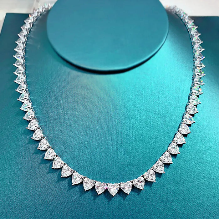 6mm Women's Curved Diamond Heart Tennis Necklace - Different Drips