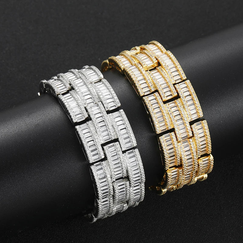 Iced Out Wide Baguette Multi Row Bracelet - Different Drips