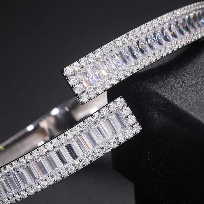 S925 Moissanite Baguette Bangle Bracelet - Different Drips