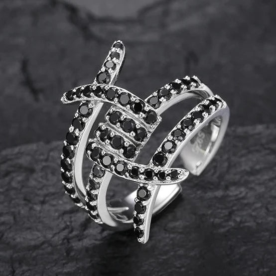 S925 Black Moissanite Barbed Wire Ring - Different Drips