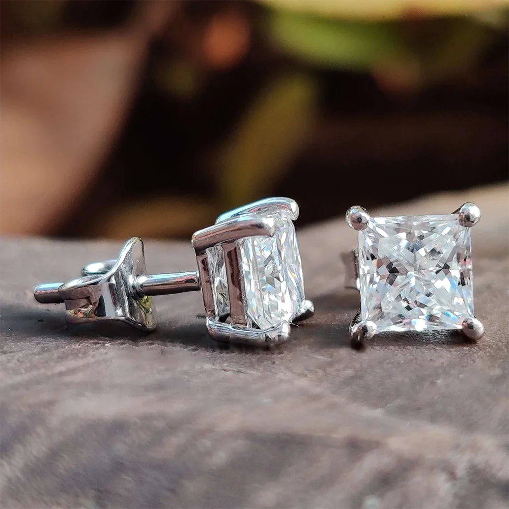 Women's S925 Princess Cut Moissanite Diamond Stud Earrings - Different Drips