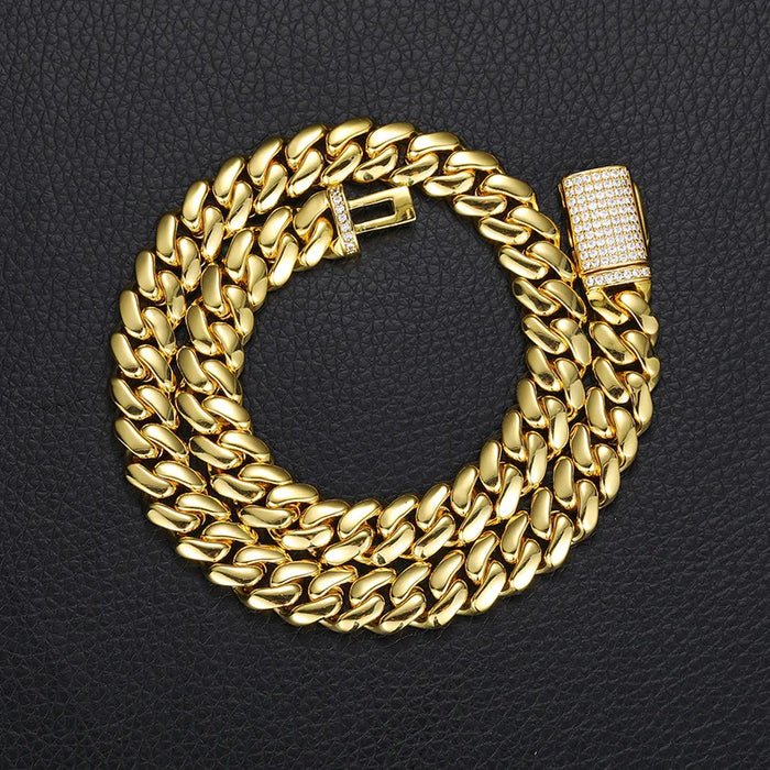 8-22mm Solid 18k Miami Cuban Link Chain w/Iced Clasp - Different Drips