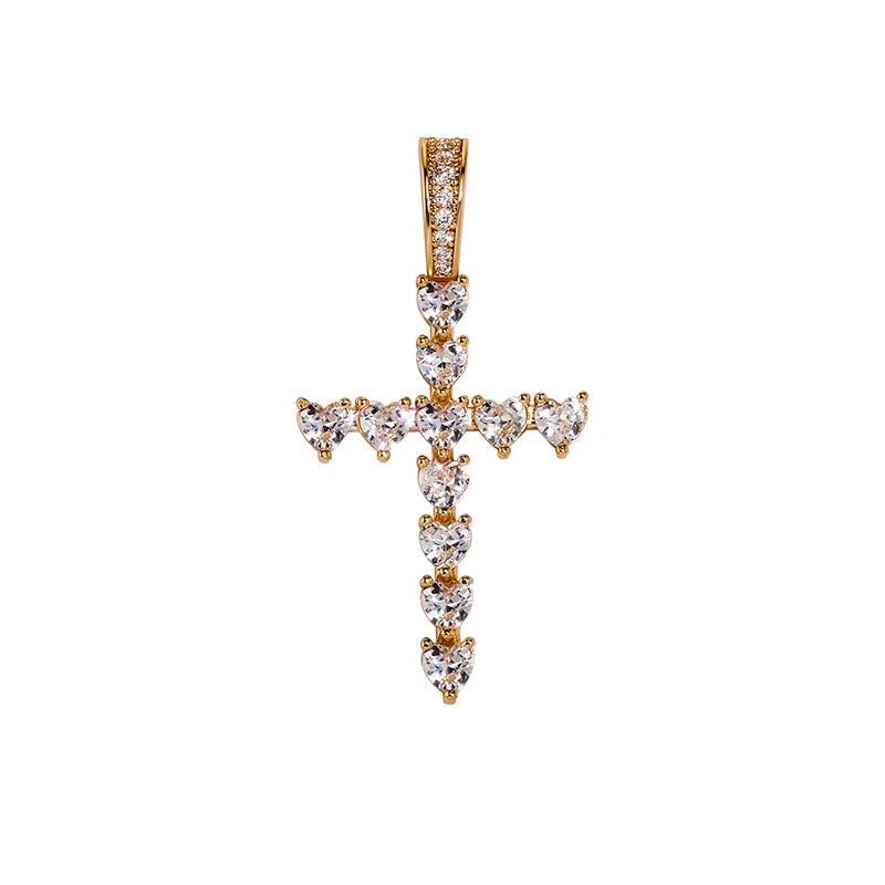 Iced Out Heart Shape Cross Pendant - Different Drips