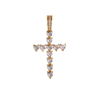 Iced Out Heart Shape Cross Pendant - Different Drips