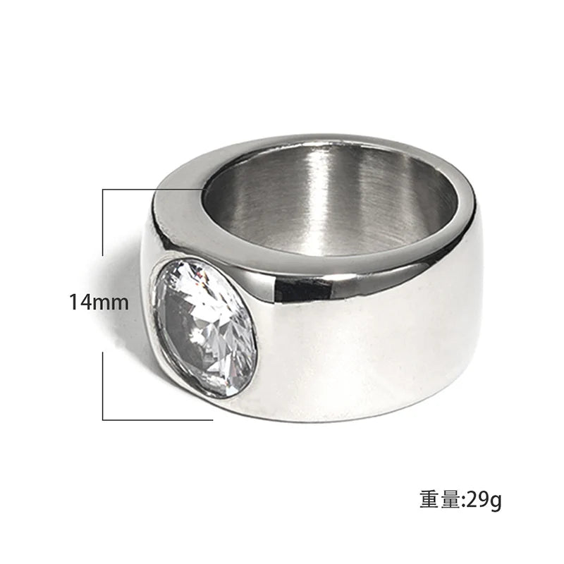 Round Cut Solitaire Wide Band Signet Ring - Different Drips