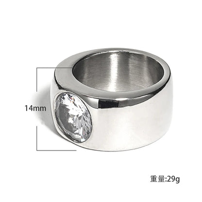 Round Cut Solitaire Wide Band Signet Ring - Different Drips