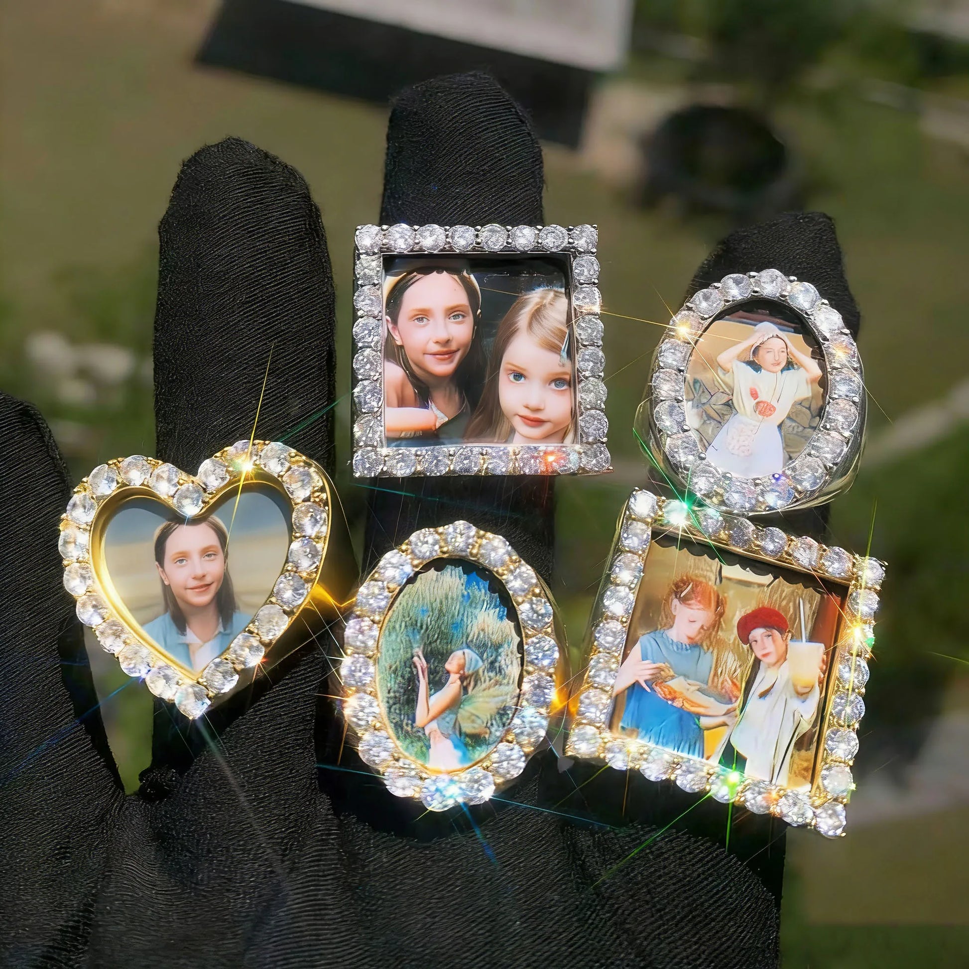 Iced Personalized Custom Memorial Photo Ring - Different Drips
