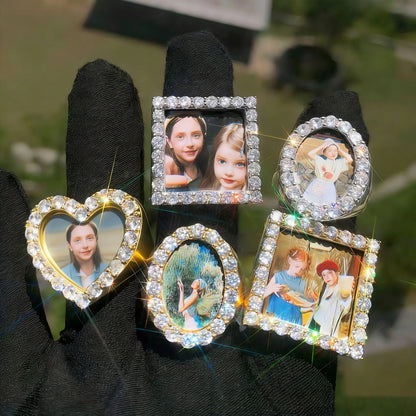 Iced Personalized Custom Memorial Photo Ring - Different Drips