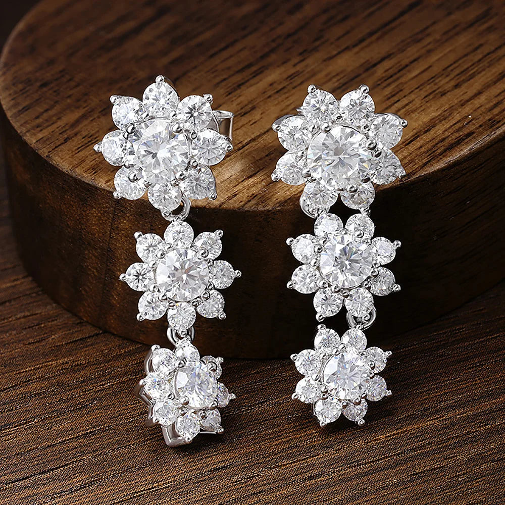 Women's S925 Moissanite Triple Sunflower Cut Diamond Drop Earrings - Different Drips