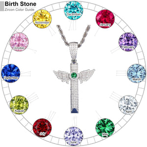 S925 Birth Stone Moissanite Winged Whistle Pendant - Different Drips